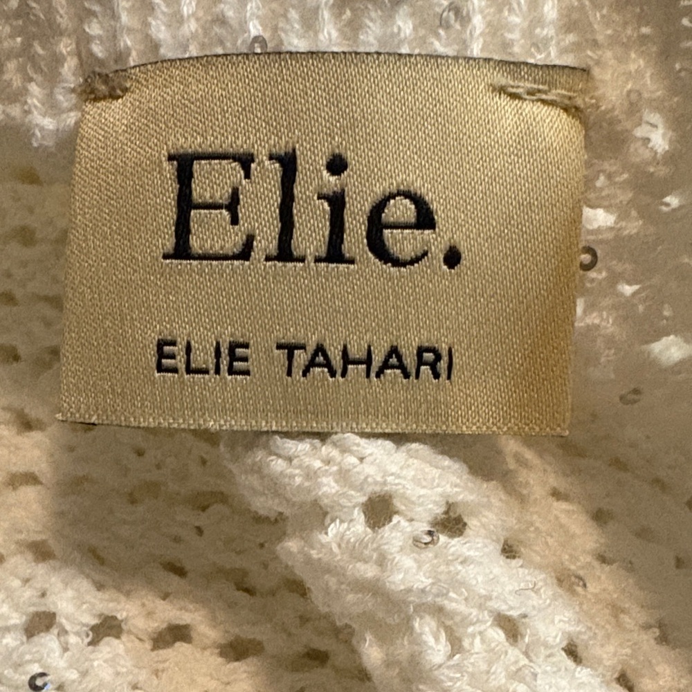 Elie Tahari White Crochet Sleeveless Sweater Small Sequin Knit Summer Top - Picture 2 of 7